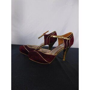 Bettie Page Shoes Womens Size 10 Burgundy Velvet Mary Jane Heels